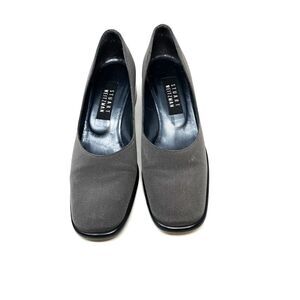 Womens Stuart Weitzman Gray Fabric Square Toe Block Heel Pumps  8.5N